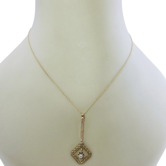 Vintage 10 Karat Yellow Gold and Diamond Pendant Necklace #12668